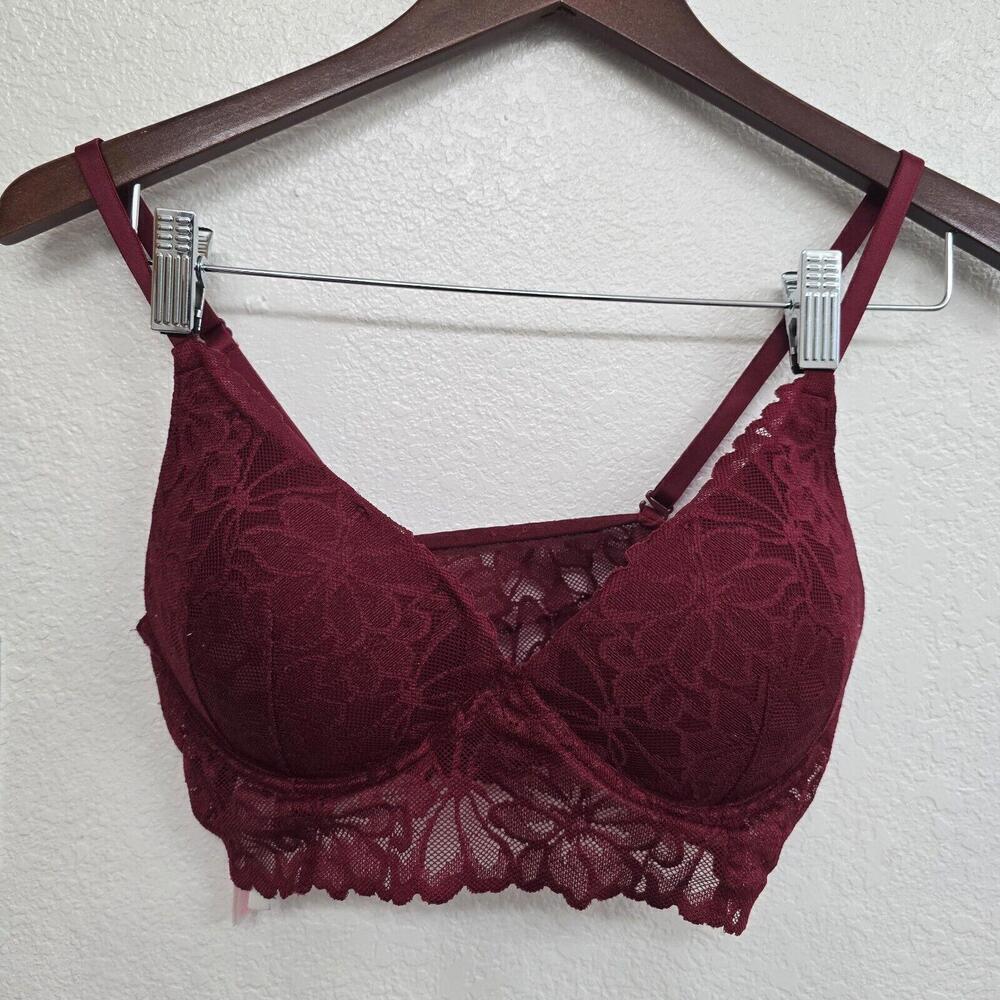 Victoria's Secret Bralette Women's M Maroon Red Lace Padded